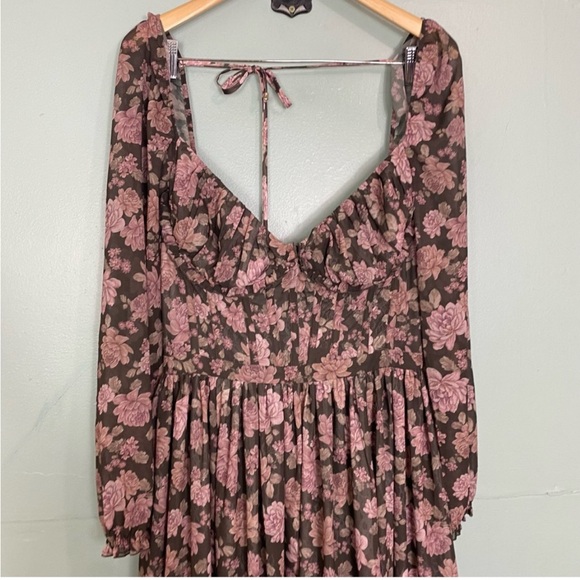 V Chapman Carmella Dress In Chocolate Peony Floral Maxi Gown‎ Corset Size 6 - Picture 3 of 7